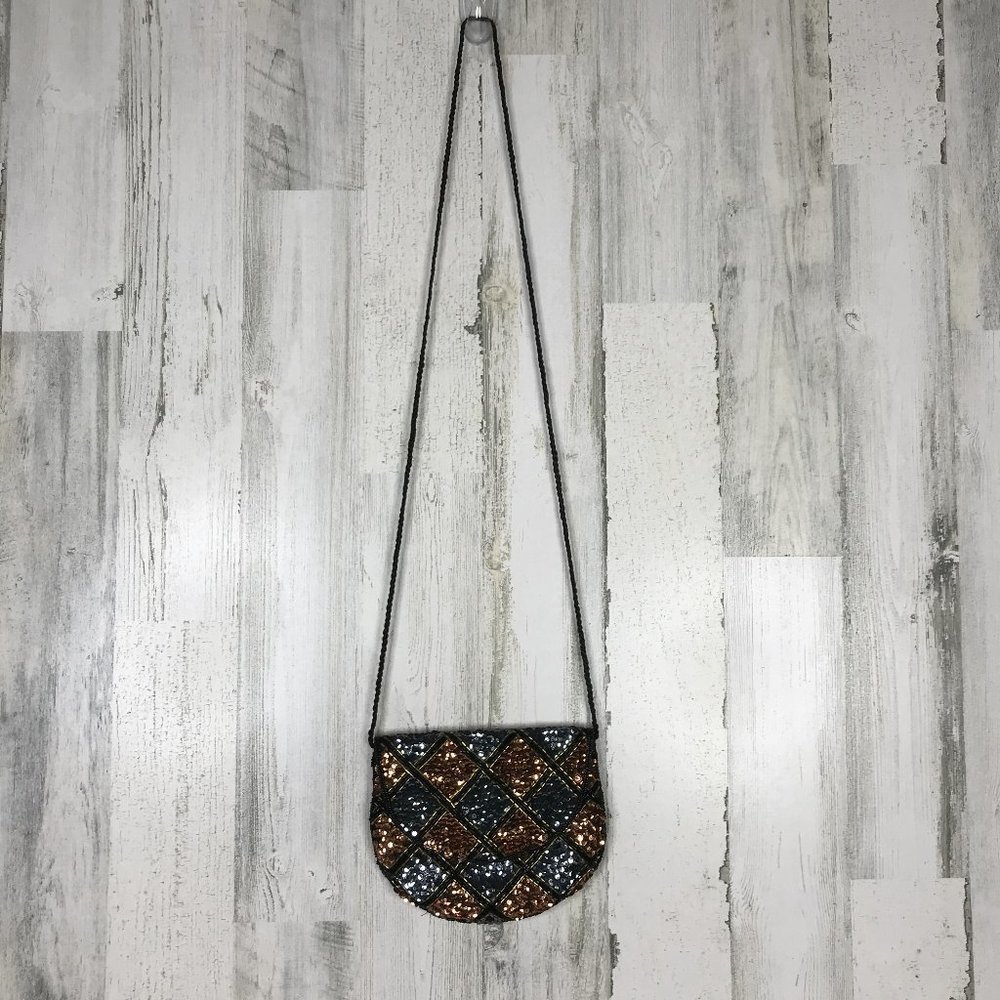 Gunmetal and bronze sequined crossbody purse - Picture 2 of 7